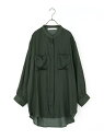 【SALE/51%OFF】Ray Cassin バンドカラーサテンシャツ レイカズン シャツ/ブラウス 長袖シャツ グリーン ブラウン グレー