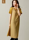 【SALE/42%OFF】EVEX by KRIZIA(大きいサイズ) 【L】トリアセブロッキングワンピース サンヨー エルサイズ ワンピース シャツワンピース イエロー ネイビー【送料無料】