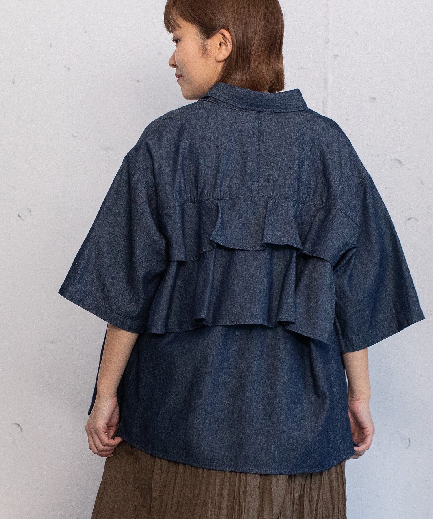 【SALE／40%OFF】POU DOU DOU <strong>バックフリルシャツ</strong> プードゥードゥー トップス シャツ・ブラウス ブルー グリーン ホワイト【送料無料】
