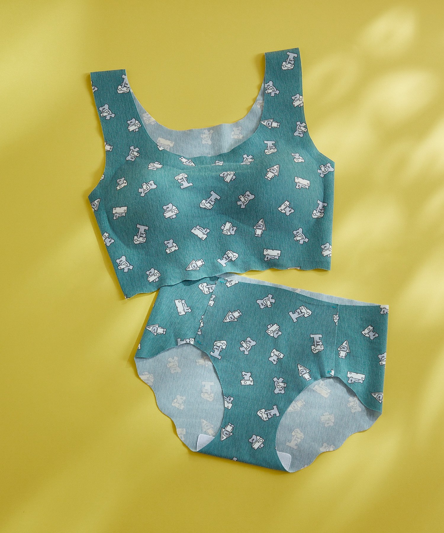 【SALE／20%OFF】une nana cool 【ノンワイヤーブラ】MADE WITH <strong>ねずみのANDY</strong> 綿混ノンワイヤーブラジャー ウンナナクール インナー・ルームウェア ブラジャー グリーン グレー