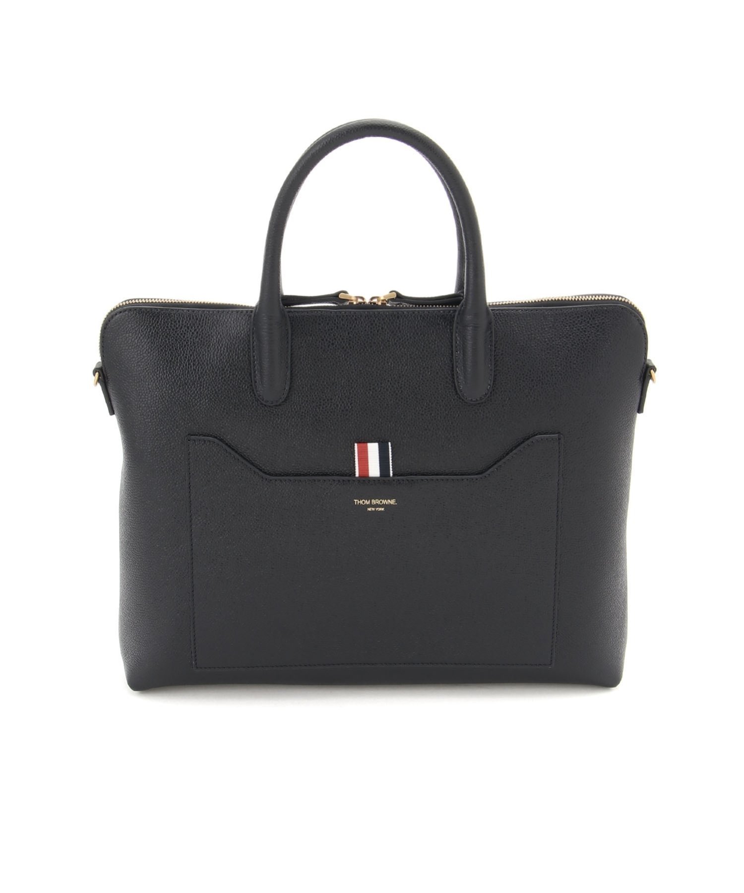 THOM BROWNE SLIM BRIEFCASE IN PEBBLE GRAIN LEATHER トムブラウン バッグ ビジネスバッグ・ブリーフケース ブラック【送料無料】