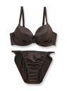 fran de lingerie Smooth Ribbon ふわ盛スムース ブラ&ショーツセット B65-G75カップ フランデランジェリー インナー/ナイトウェア ブラ/ショーツ ブラウン ブラック カーキ レッド