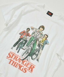 FREAK'S STORE Stranger Things bicycle T-shirt <strong>フリークスストア</strong> トップス カットソー・Tシャツ ホワイト グレー イエロー【送料無料】