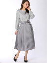 【SALE/75%OFF】Rewde サッシュベルト付ワンピース(0R05-12158) ルゥデ ワンピース 長袖ワンピース グレー ピンク グリーン