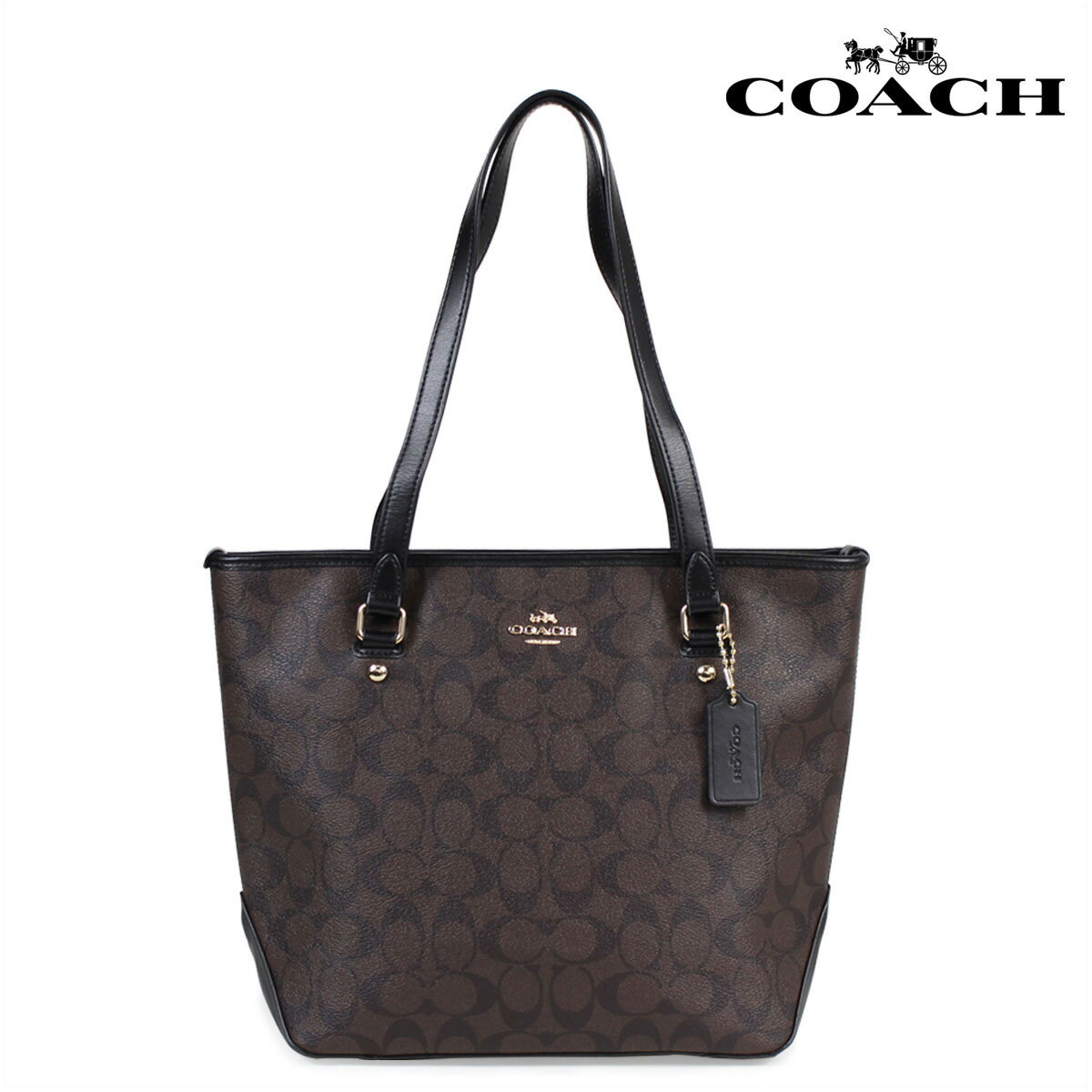 COACH R[` obO g[gobO fB[X TOP ZIP BROWN KHAKI SIGNATURE F58294 uE