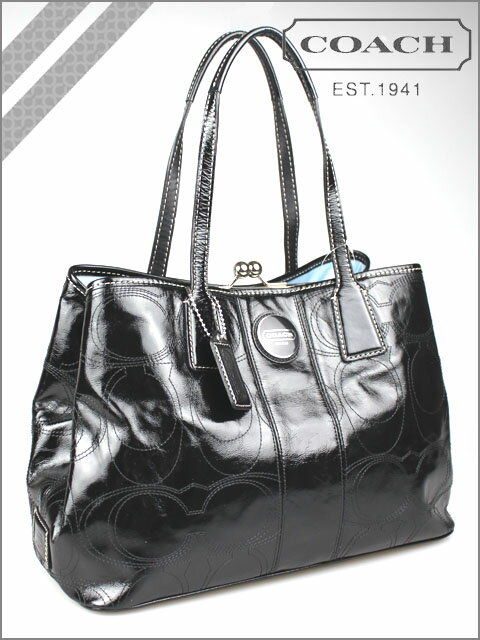 COACH͑Siyz COACH/R[`R[`/COACH y9/17 ǉׁzyubNz VOl`[ XgCv Xeb` peg t[h L[I[ nhobO SIGNATURE STRIPE STITCH PATENT FRAMED CARRYALL BLACKyF15658z AEgbgysmz1z