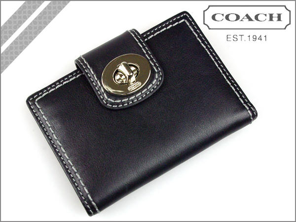 コーチ COACH F43608 二つ折り財布 [ブラック] ターンロック レザー スリム エンベロープ 正規アウトレット/OUTLET/シグネチャー/送料無料/USA FACTORY/通販/新品