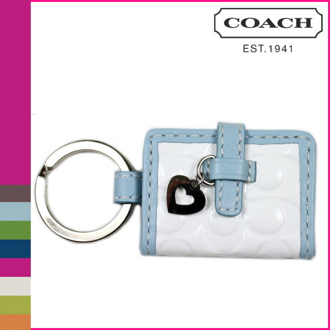 コーチ COACH F92348　キーリング[ホワイト×ブルー]エンボスド パテント シグネチャー ピクチャーフレーム キーホルダー正規アウトレット/OUTLET/シグネチャー/送料無料/USA FACTORY/通販/新品[7/7 再入荷]