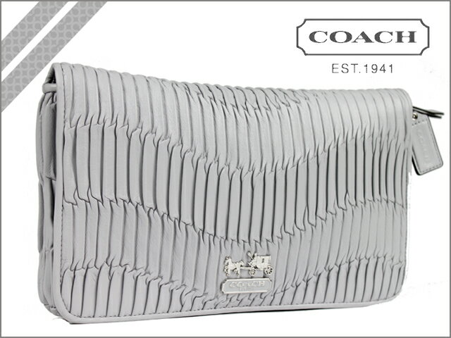 コーチ COACH [パールグレー]ポーチ クリスティン　スタッズ　レザー クラッチバッグMADISON GATHERED LEATHER LARGE CLUTCH/PERL GREY [F44372] 正規アウトレット/新品/送料無料