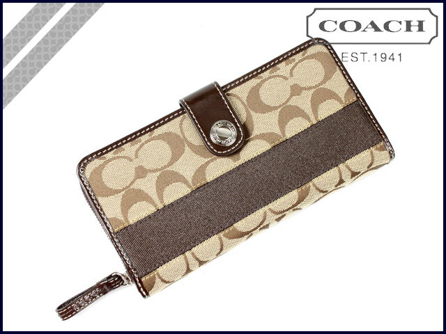 k؂lR[` COACH [3/22 ē] [J[L~}zKj[]z VOl`[XgCv Eht@Xi[ SIGNATURE STRIPE ROUND ZIP WALLET/KHAKI~MAHOGANY [F42628] KAEgbg/Vi/ m̓n