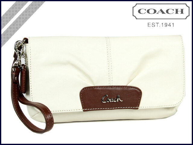 コーチ COACH [ホワイト×バーク ]レザー フラップ クラッチ リストレットLEATHER FLAP CLUTCH WRISTLET WHITE×BARK [F45981] 正規アウトレット/新品/送料無料