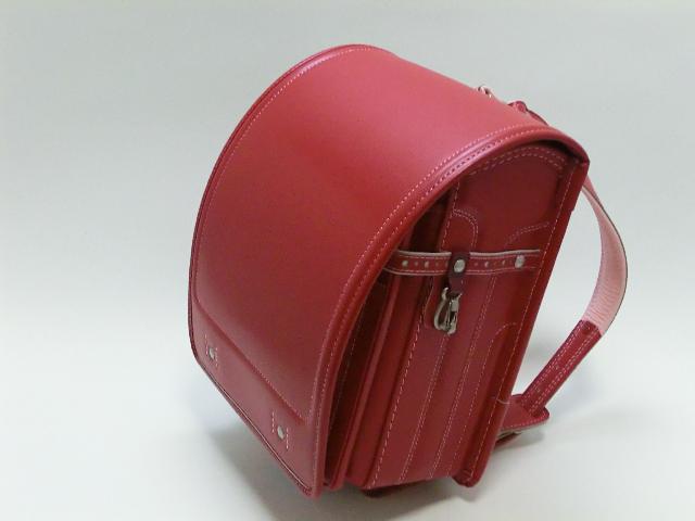 【送料無料】ボルサ牛革ランドセル-D赤、背部：ピンク、ステッチ：ピンク
