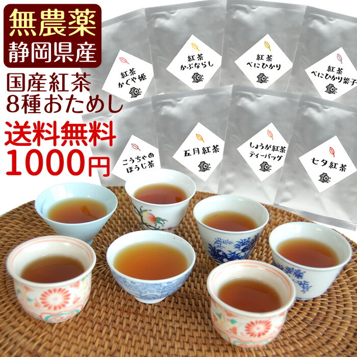 無農薬国産紅茶のお試しセット(8種類) 【メール便指定で<strong>送料無料</strong>の<strong>和紅茶</strong>】【静岡産】【通販】【smtb-F】【国産紅茶・<strong>和紅茶</strong>・地紅茶・静岡産】1000円ポッキリ