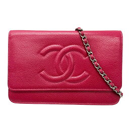 【中古】CHANEL <strong>シャネル</strong> <strong>チェーンウォレット</strong> 斜め掛け <strong>キャビアスキン</strong> ワインレッド ボルドー 20番台 レディース 美品 長財布【ブランドギャラリー千林店】