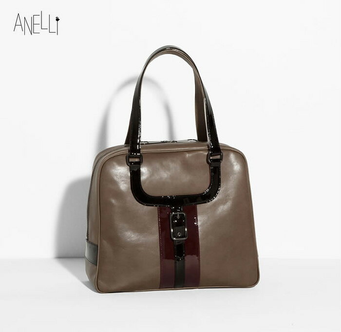 送料無料《ANELLI/アネリ》ELM 牛革レザー×エナメル ボストンバッグ ブラウン【R…...:sunami-bag:10000452