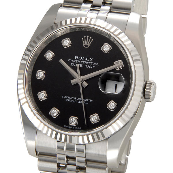 ROLEX ロレックス オイスターパペチュアル デイトジャスト SS/WGベゼル メンズ 116234G ブラック ダイヤ10P【2012】【楽天】【送料】【b_2sp0106】