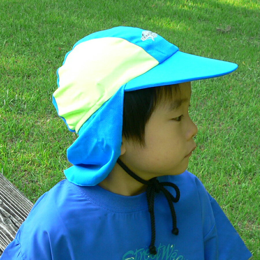 【マラソン201207_趣味】UVカット 帽子（子供用）　　- キッズ　キャップ（オーシャンブルー/イエロー）　※紫外線カット(UVカット)最高値のUPF50+