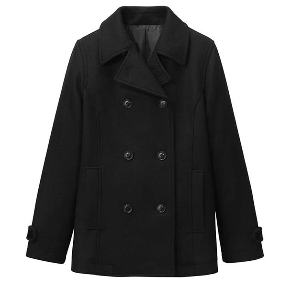【送料無料】[NOLCCTN] 制服 スクールコート レディース 学生 女子 ピーコート Pコート ショート丈 細身 厚手 男女兼用 MY468 色：ブラック、サイズ：M