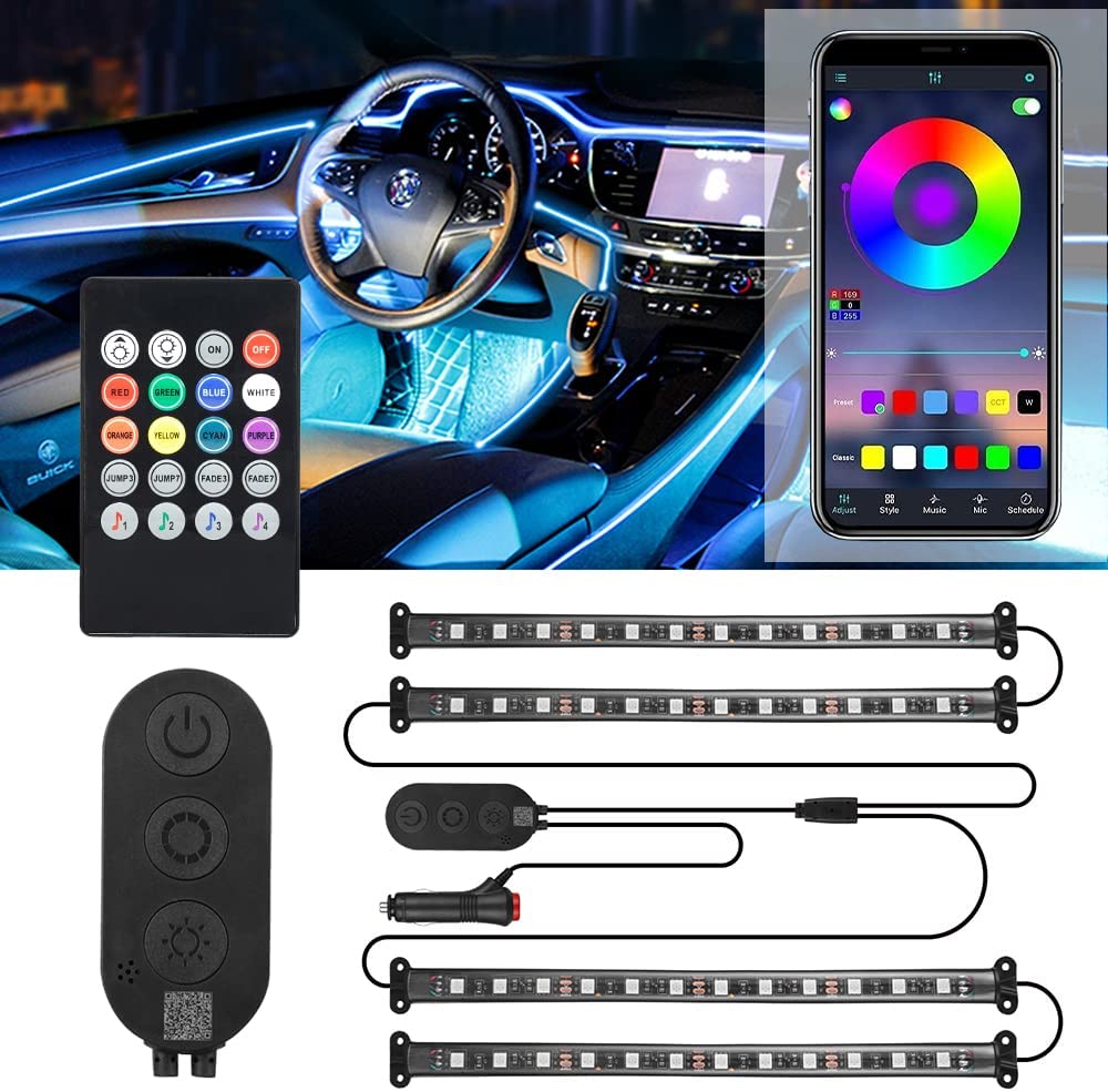 SUPAREE LED テープライト 車 フットライト 車載Led装飾ランプ 12V RGB フルカラー 音に反応 足元灯 カーチャージャー式 LEDテープ 足下照明 フットランプ コントローラーアプリ制御 <strong>リモコン付き</strong> 車内イルミネーション