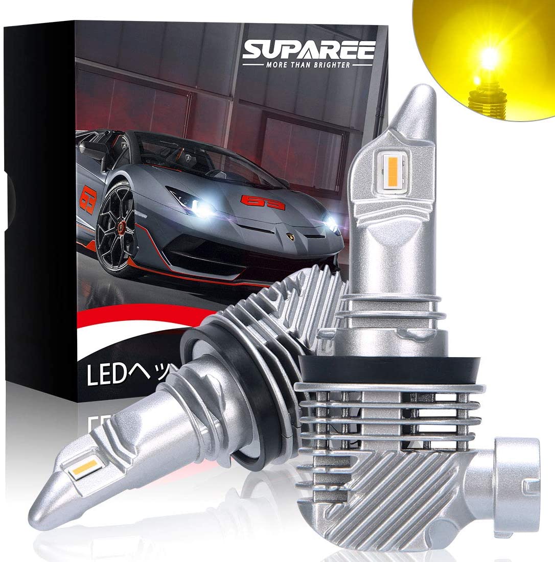 【令和2年最新モデル】SUPAREE HB3/HB4通用 led ヘッドライト 新車検対応 12000LM 40W 12V/24V車対応(ハイブリッド車・EV車対応) イエロー 3000K ファンレス 爆光 フォグランプ LEDバルブ 2個入 3年保証