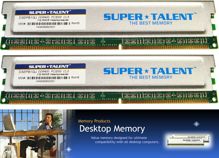 ▲MAC G4 G5対応安定性抜群▼ PC-3200 DDR400MHz 184PIN 1GBを2枚1組合2GB Supertalent 新品