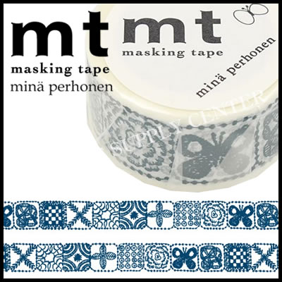 ★2015年7月新作★カモ井 マスキングテープ mt×mina perhonen(ミナペルホネン・forest tile・blue)＜25mm幅＞ MTMINA29