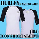 値下げしました!メンズ 半袖 ラッシュガード HURLEY/ハーレー ICON S/S RASHGUARD 00A WHITE/BLACK サーフィン用 男性用水着 UVカット_02P01Oct16
