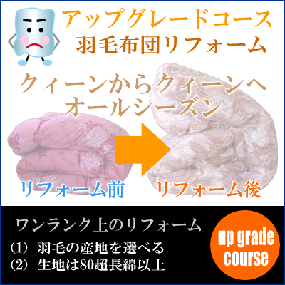 足し羽毛グース【送料無料】【すやすやの羽毛布団リフォーム】クイーンからクイーンに打ち直しオールシーズンタイプにリフォームする♪アップグレードコース[▼送無]【smtb-F】【choice1000】【SBZcou1208】【羽毛布団リフォーム】今リフォームして10月以降のお届けも可能打ち直し 保管 サービス