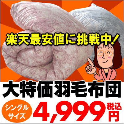 アンコールセール楽天最安値に挑戦！超激安羽毛布団【シングル】12,600円⇒今だけ【60％