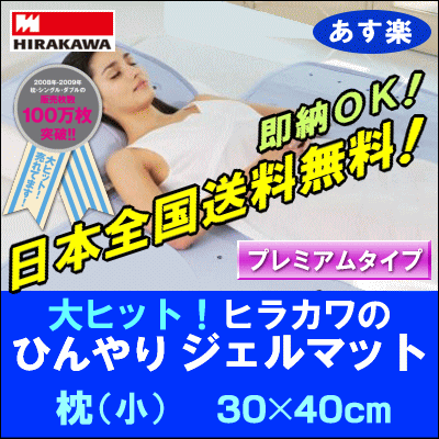 【送料無料】【あす楽対応】冷感 ジェル◆ご家庭で洗える進化版！ヒラカワの「ひんやりジェルマット　プレミアム」枕・小サイズ【40×30cm】[▼送無]【楽ギフ_包装】【HLS_DU】【choice1000】【SBZcou1208】【ポイント10倍】＋送料無料冷却マット/節電/ジェルパッド/ジェルシート/ひんやり クール