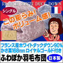 フランス産ふわぽか羽毛布団シングル国産ロイヤル最安値に挑戦！[▼uf][送無]羽毛布団 工場直販 日本製ロイヤルゴールドラベル付き 羽毛ふとん