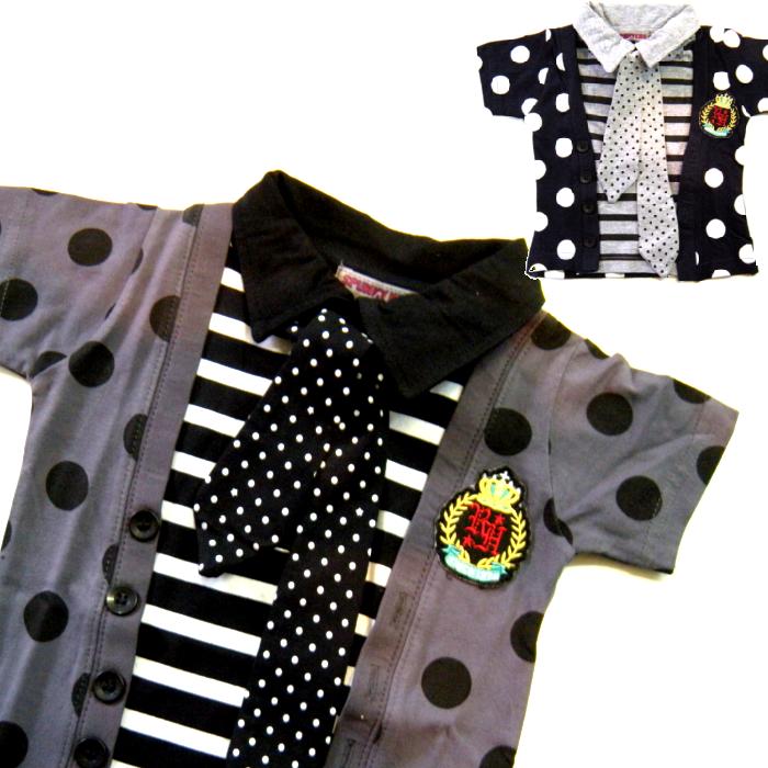 ■ネクタイ付 シャツ 重ね着風 フォーマル カジュアル ポロシャツ■ 男の子 Tシャツ ロンパース/ロンパス 紋付き/節句/桃の節句/晴れ着/百日祝い/出産祝い/ギフト 80cm/90cm/95cm【ステアドリーム(SHORH KID'S)】【袴風オール】【紋付き風オール】ポロシャツ