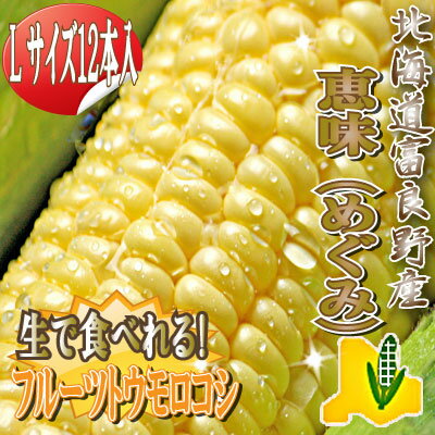 【生】で食べれるトウモロコシ　北海道富良野産 　恵味【 Lサイズ12本入り】　送料無料 【after0608】テレビで話題の【生で食べれるとうもろこし！】只今増量中の12本入り