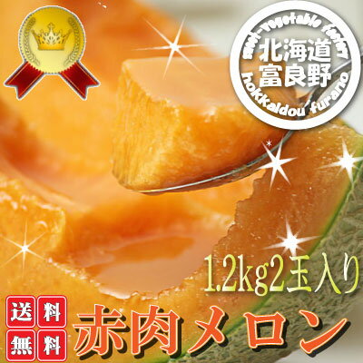 67％オフ！北海道富良野産　富良野メロン(赤肉)秀品　1．2kg以上　2玉 　【送料無料】