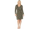 (取寄)カルバンクライン レディース プラス サイズ ドレス Calvin Klein Women's Plus Size Three-quarter-sleeve Mock-wrap Dress Black/Gold With Buckley