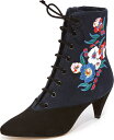 ()Tory Burch Women's Cassidy 45mm Lace Up Embroidered Booties g[o[` fB[X LVfB 45mm [X Abv GuC_[ u[eB Black/Battleship