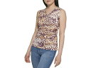 (取寄) カルバンクライン レディース プリンテッド スリーブレス w/ ギャザード フロント Calvin Klein women Printed Sleeveless w/ Gathered Front Khaki Combo