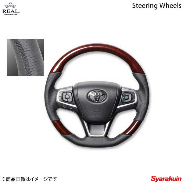 REAL レアル ステアリング DAIHATSU/ダイハツ アルティス AVV50N 後期 プレミアムシリーズ ガングリップ 60ブラウンウッド ブラック ユーロステッチ