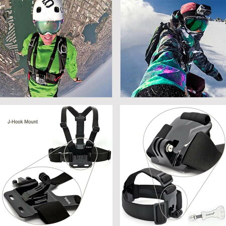 【SYH】GOPROHero3+、Hero3、Hero2《4点セット》チェストマウントハーネス+ヘッドストラップ+アルミ合金ネジ+Jフック