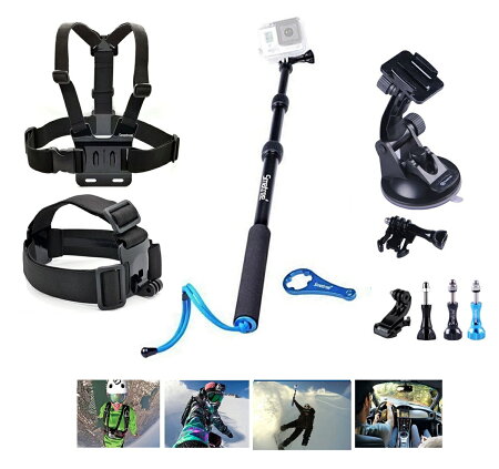 【SYH】GOPROHero3+、Hero3、Hero2《4点セット》チェストマウントハーネス+ヘッドストラップ+アルミ合金ネジ+Jフック