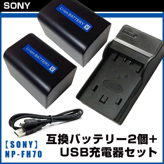 【SONY】 ソニー　NP-FH70 互換 バッテリー2個 + USB充電器 セット　※定…...:syhshop:10000138
