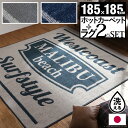 送料無料 ホットカーペット 本体+カバー セット 正方形 185x185cm 2畳 二畳 カバー 洗える ラグ マット ヴィンテージデザインホットカーペットセット ジェイク 床暖房 ホットカーペット対応 ウォッシャブル リビング 軽量 日本製 ヴィンテージ ブルックリン 西海岸 防ダニ