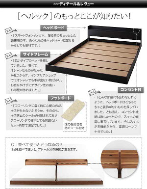 送料無料ベッドセミダブルベッドセミダブルベットマットレス付きローベッドベットベッドマットレス付きセミダブルサイズ棚コンセント付きフロアベッドヘルック【ボンネルコイルマットレス:レギュラー付き】セミダブルローベットロータイプ宮付き木製黒