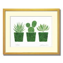 サボテンの絵 かわいい 壁掛け インテリア 絵【多肉植物3鉢】玄関 リビング 新居 新築 お祝い プレゼント 版画 ミニアート 八切