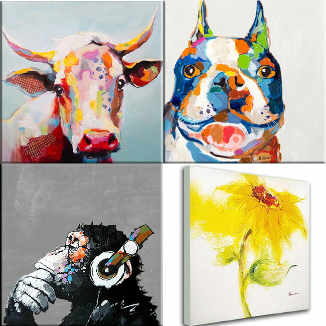 絵画 壁に飾りやすい60cmサイズ ドラマ使用の絵牛と犬の絵 ブルドッグ 壁掛け人気のおサ…...:t-a-l:10002275