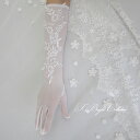 ウエディング ロング グローブ ホワイト 花の刺繍とラインス...