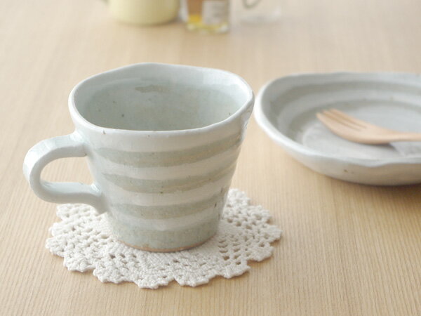 和食器　手造り　土物のコーヒーカップ＜白ボーダー＞　一つ一つ状態が異なる和食器です。 和食器/ティーカップ/マグカップ/コップ/手作り食器/【Aug08P3】