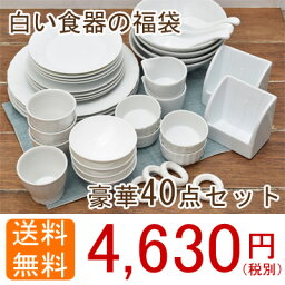 食器セット 送料無料 白い食器の福袋　豪華40点 （アウトレット）白い食器セット/食器セット おしゃれ/食器セット レンジ/業務用食器/小皿/どんぶり/ボウル/大皿/カップ/箸置き