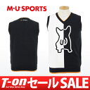 MUスポーツ/M.U.スポーツ/エムユー スポーツ/ベスト ニットベスト Vネックベスト アーモ&ロゴ刺繍デザイン バイカラー切替 綿100%素材【国内 送料無料】MU SPORTS【メンズ】MUスポーツ【2017年春夏新作】ゴルフウェア
