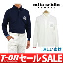 【30%OFF SALE】ミラ・ショーン/ミラ ショーン スポーツ 日本正規品/ポロシャツ 長袖ポロシャツ ボタンダウンシャツ クーリング素材 ボーダー柄リブ エンブレムロゴワッペン mila schon sports【メンズ】ミラ ショーン スポーツ 日本正規品【2017年春夏新作】ゴルフウェア